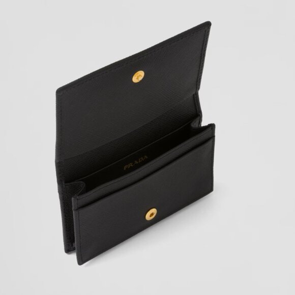 Prada Saffiano leather credit card holder with gold-toned Prada lettering. - Picture 3 of 7